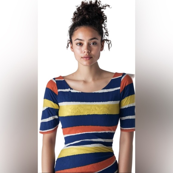 Codigo Striped Multicolor Yellow/Blue/Orange and White Dress. Size:L. - Picture 8 of 9